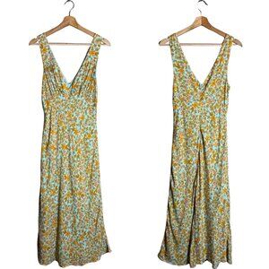 Sweet Pot Floral Midi Slip Dress Women's 6 Blue Cottage Whimsy Fairy Boho Party